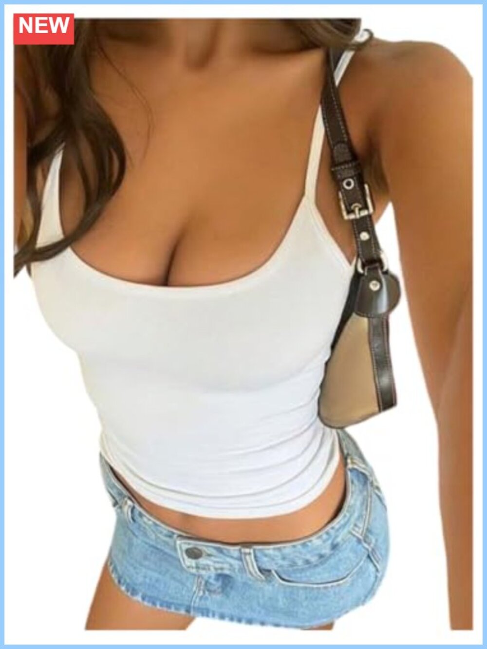 Women's Spaghetti Strap Scoop Neck Sleeveless Crop Cami Tank Top